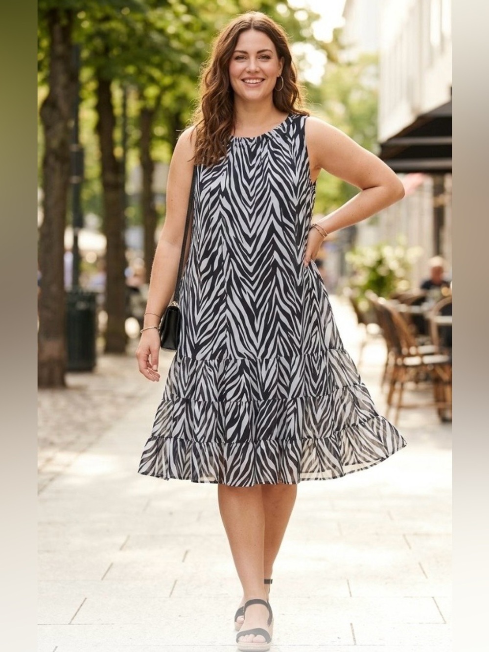 J.B.S. Black and White Zebra Print Sleeveless Dress